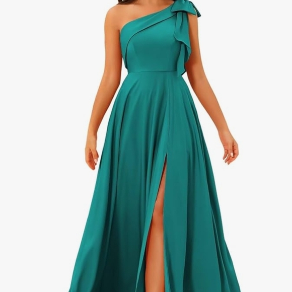 Elegant Teal One-Shoulder Dress - Picture 1 of 2